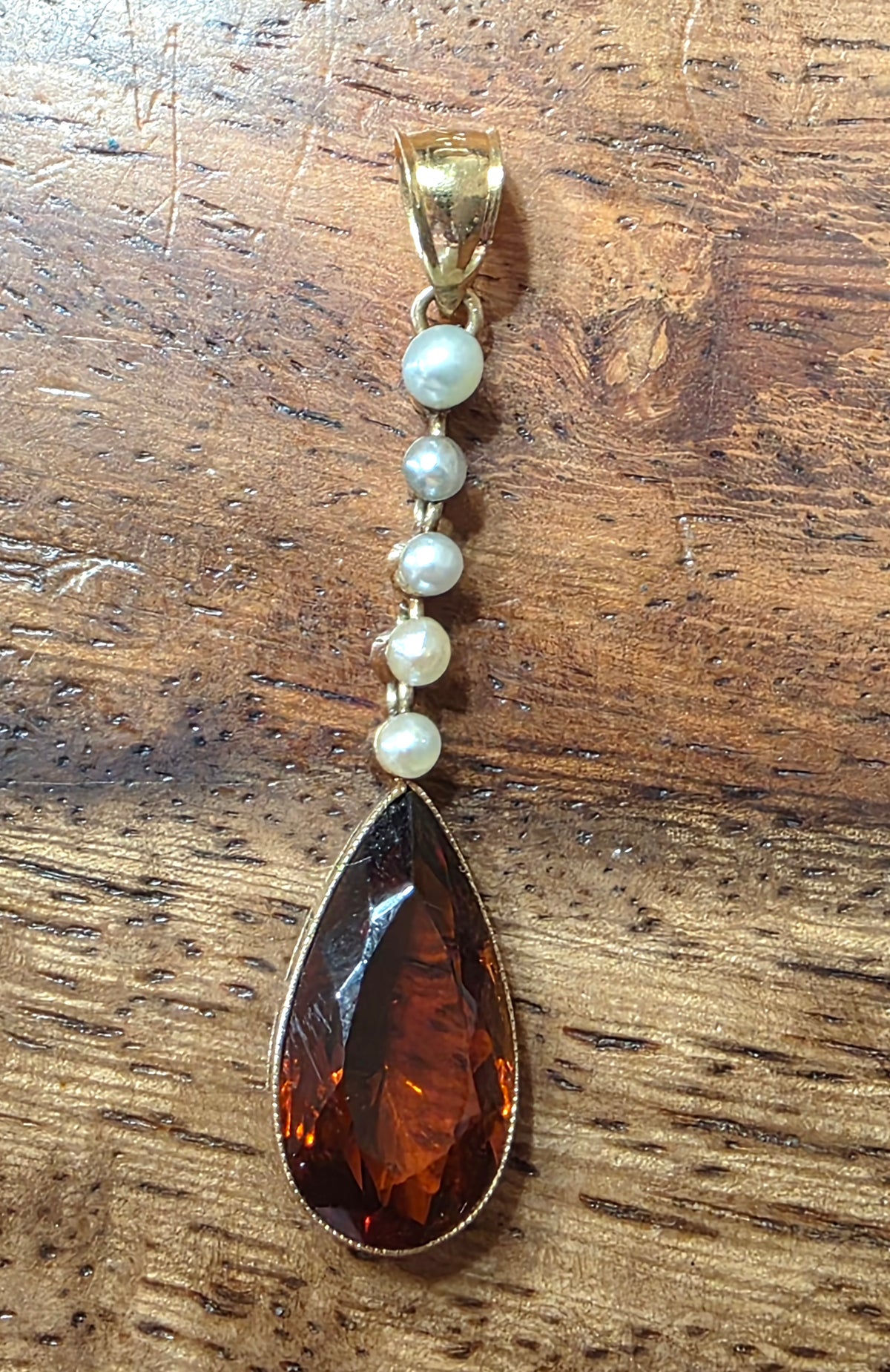 Antique Edwardian 14k Gold Madeira Citrine & Seed Pearl Lavalier Pendant