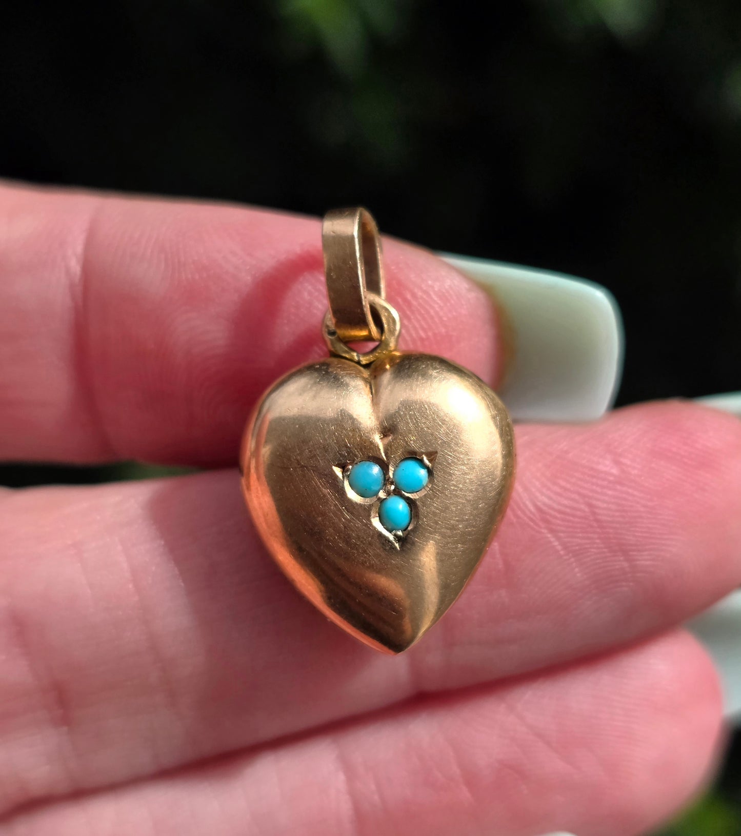 Antique 14k Gold & Turquoise Puffy Heart Locket