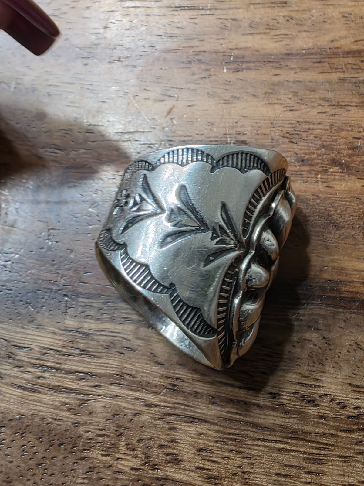Navajo Sterling Silver Repousse Concho Ring Wide Band Hand Stamped T Or C Yazzie