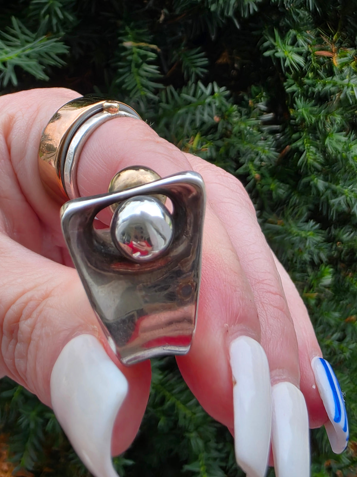 Artisan Sterling Silver & 14k Sculptural Split Band Ring, Moveable