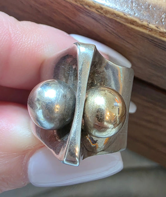 Artisan Sterling Silver & 14k Sculptural Split Band Ring, Moveable