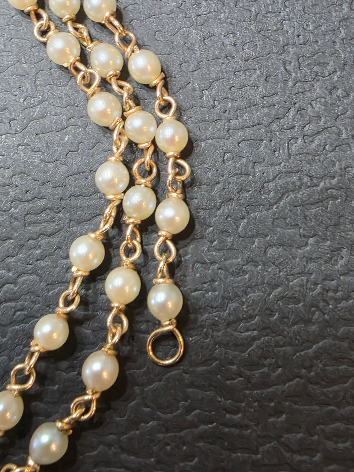 Antique Edwardian 14k Gold Seed Pearl Rosary Style Necklace