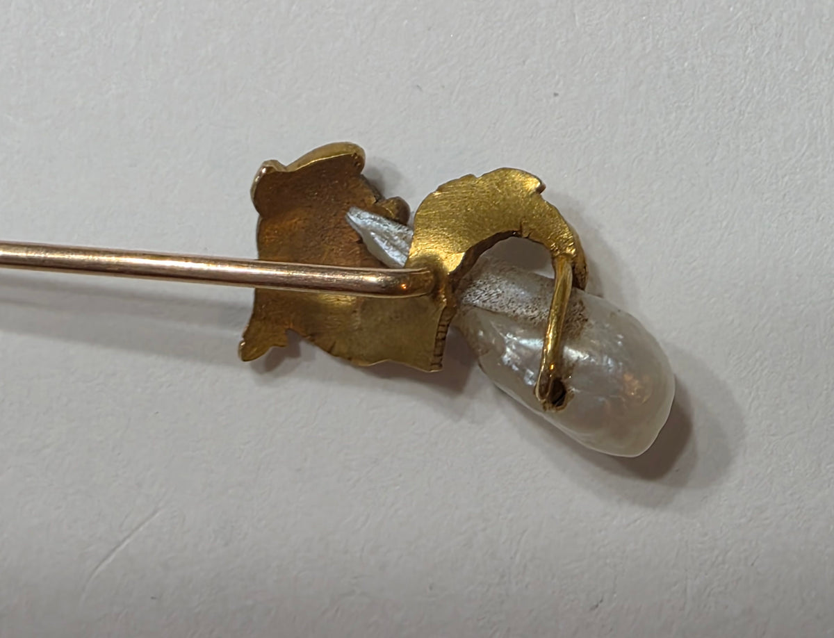 Art Nouveau 14k Gold And Freshwater Pearl Sea Serpent Stick Pin