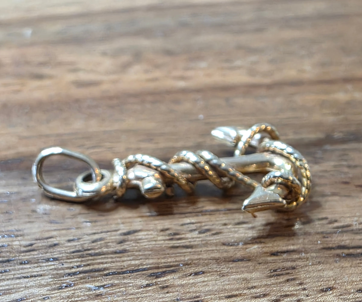 Vintage 14k Yellow Gold Anchor Rope Charm Pendant