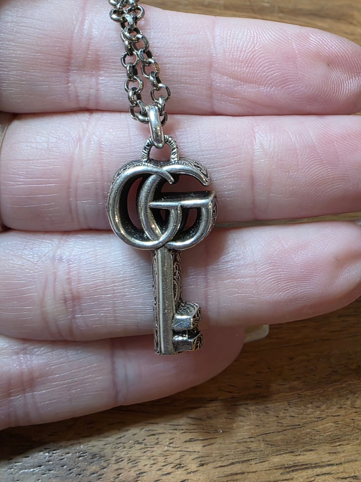Gucci GG Marmont Key Pendant Necklace, Interlocking G, Sterling Silver 925