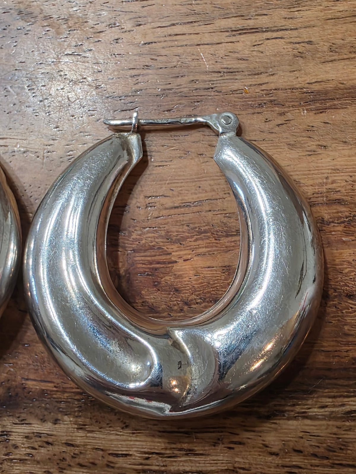 Vintage Sterling Silver Puffy Hoop Earrings, 925