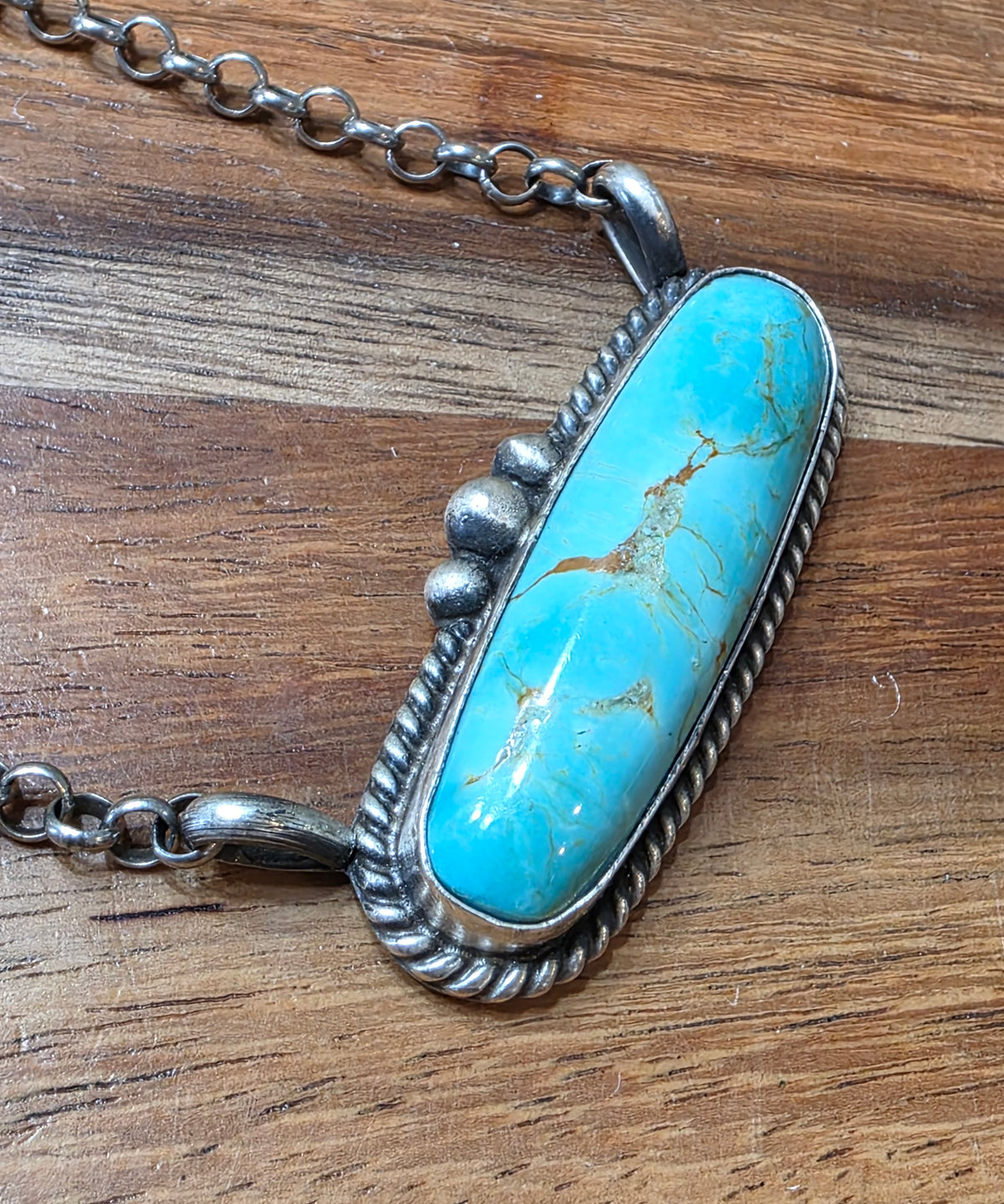 Navajo Elouise Kee Sterling Silver Kingman Turquoise Bar Necklace