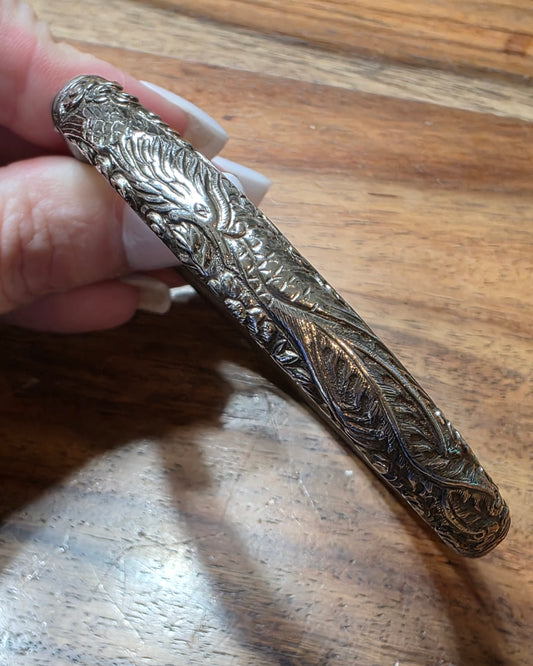 Vintage Chinese Export Sterling Silver & Bamboo Rattan Phoenix Bangle Bracelet