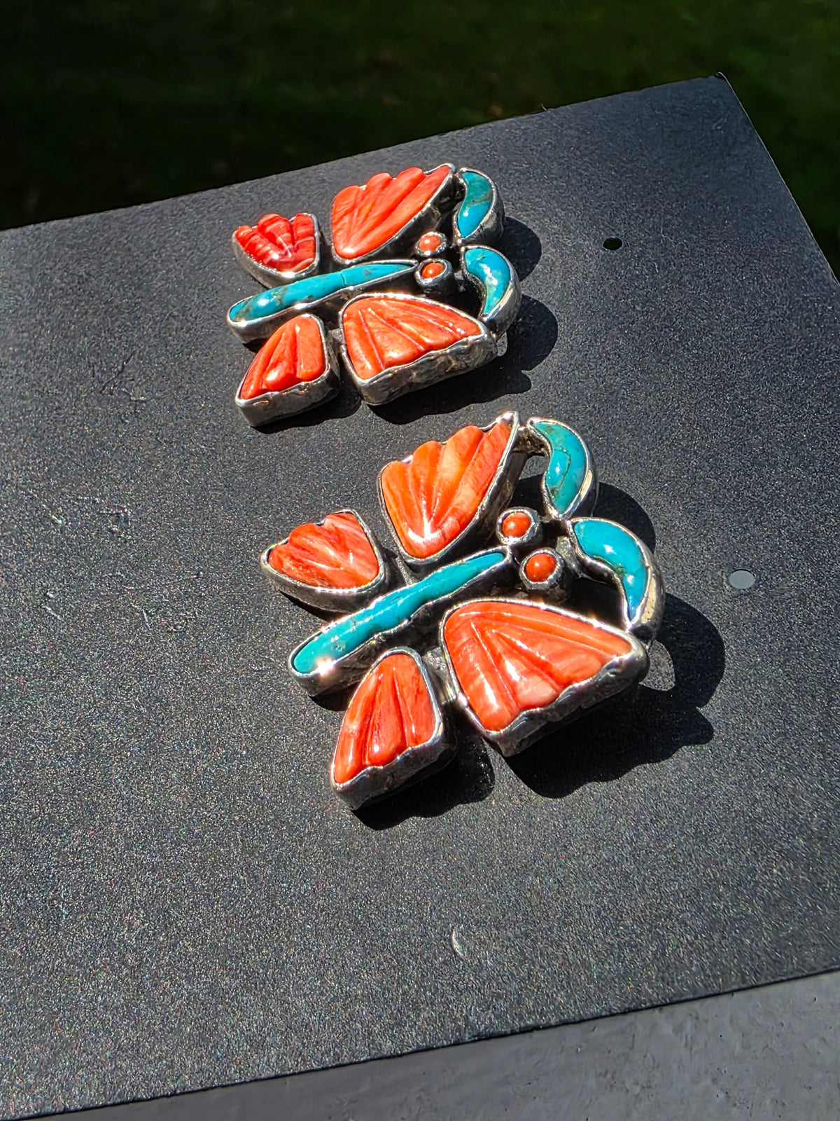 Federico Jimenez Sterling Silver Spiny Oyster & Turquoise Butterfly Earrings
