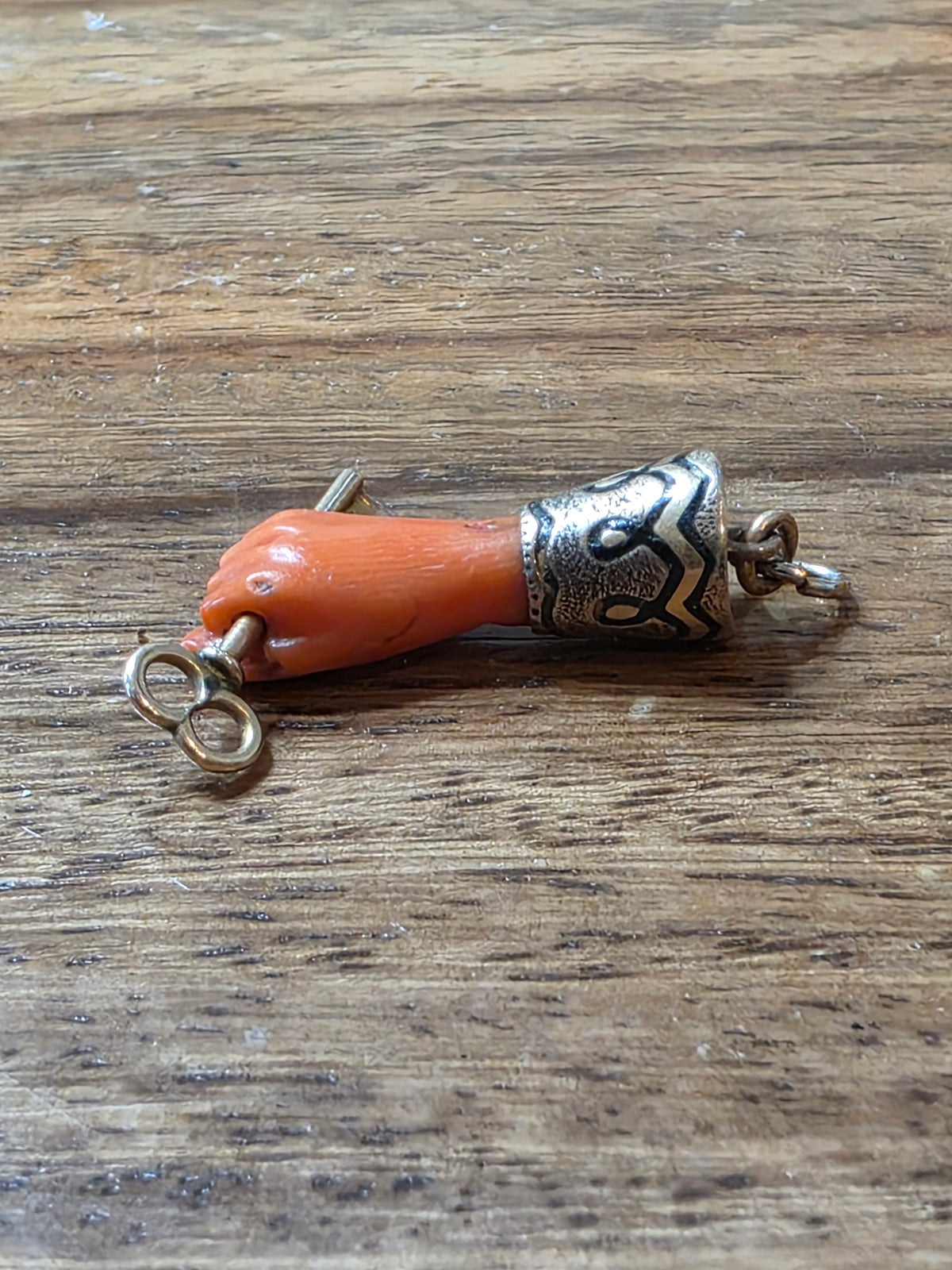 Antique 14k & 10k Carved Coral Hand Pendant Charm