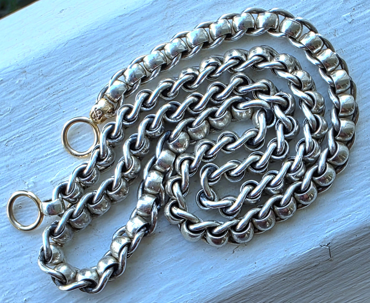 Marla Aaron 15" Sterling Rolling Curb Chain Necklace with 14k Yellow Gold Loops