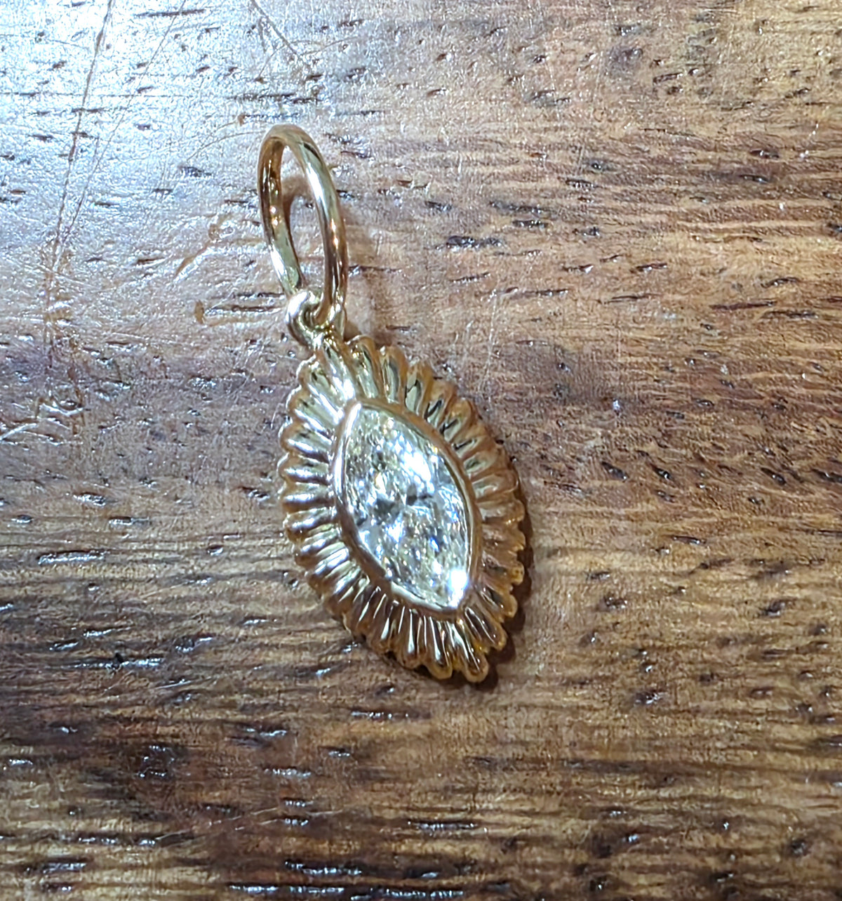 Fluted 14k Gold .50 Carat Marquise Diamond Pendant