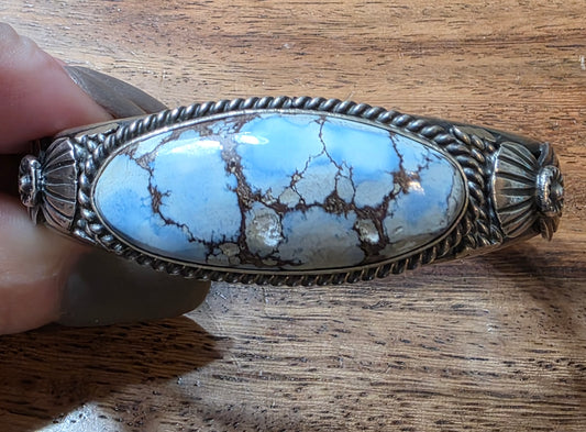 Navajo M. Spencer Sterling Silver Golden Hills Turquoise Cuff Bracelet