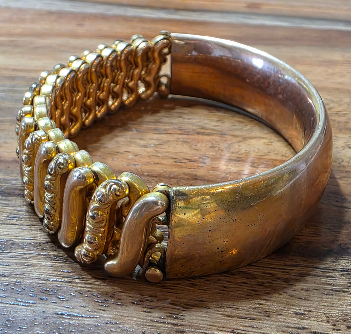 Antique Gold Filled Half Solid Sweetheart Expansion Bracelet Carmen D.F.B. Co
