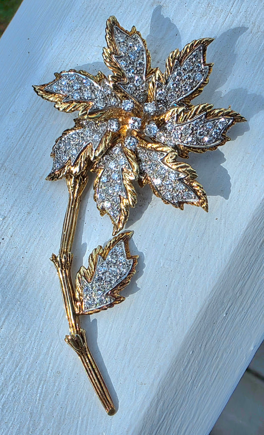 Vintage 1950s 18k Gold & Diamond Articulated Poinsettia Brooch