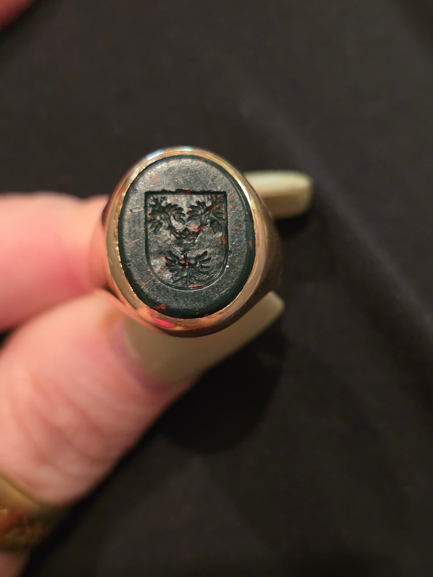 Antique 14k Carved Bloodstone Signet Ring