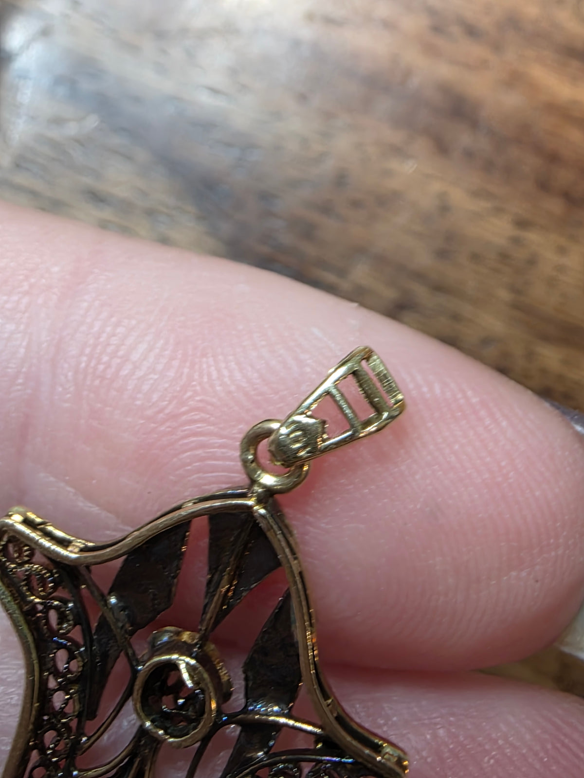 Antique Edwardian 10k Two Tone Gold Filigree Diamond & Sapphire Lavalier Pendant