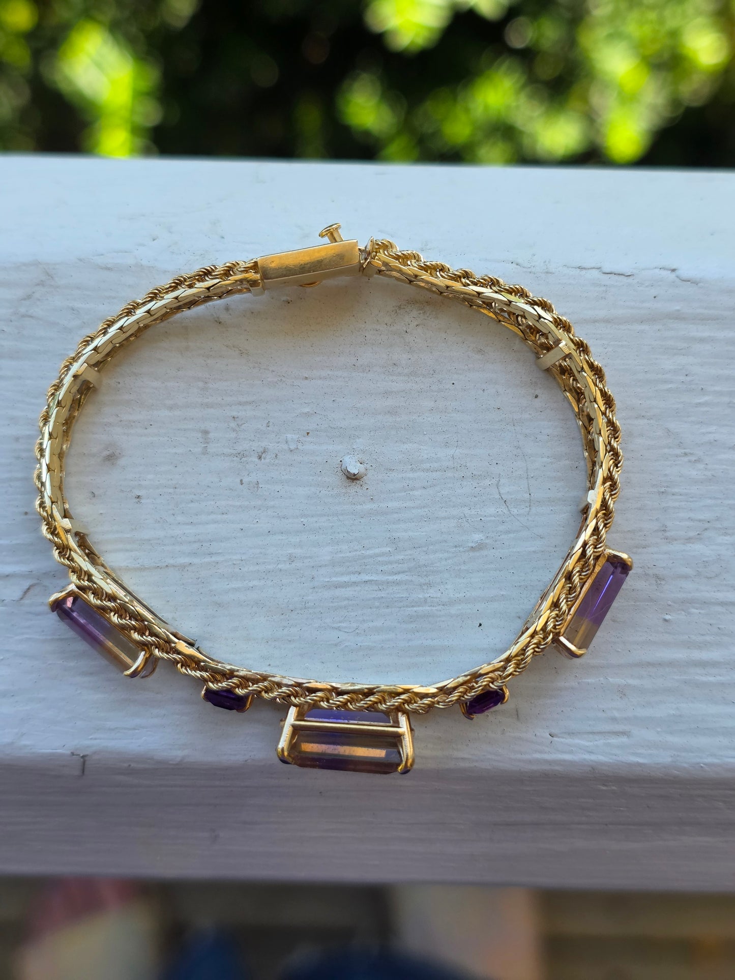 Vintage 14k Yellow Gold Emerald Cut Ametrine Bracelet