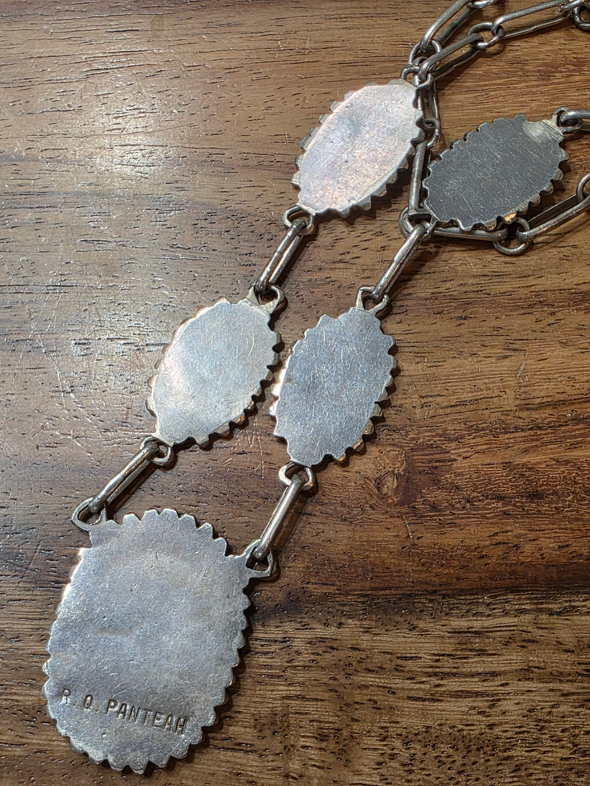 Vintage Zuni R.Q. Panteah Turquoise Needlepoint Sterling Silver Cluster Necklace