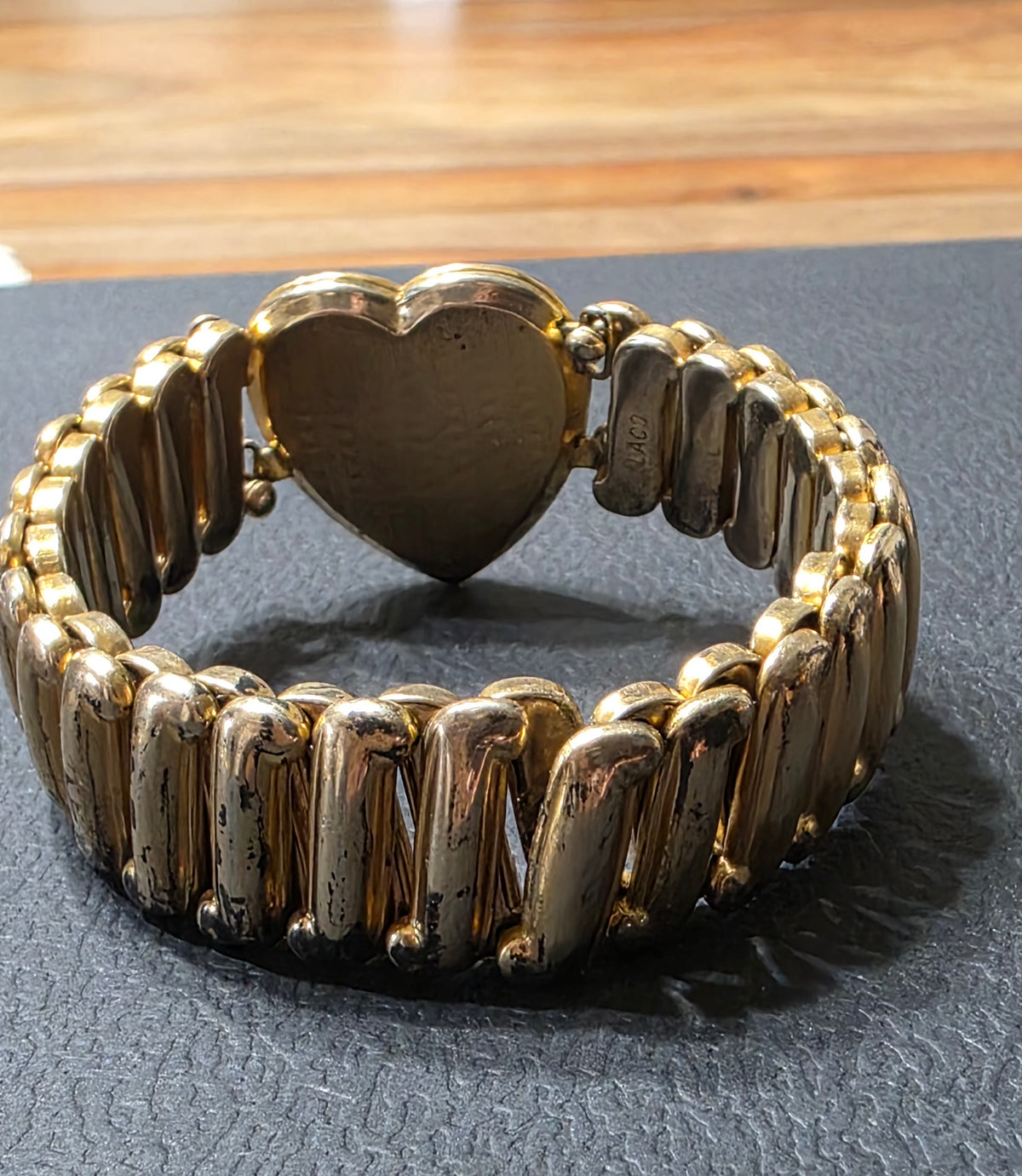 Vintage 1940s Sweetheart Expansion Bracelet With Heart Locket, Monogram "Clara"