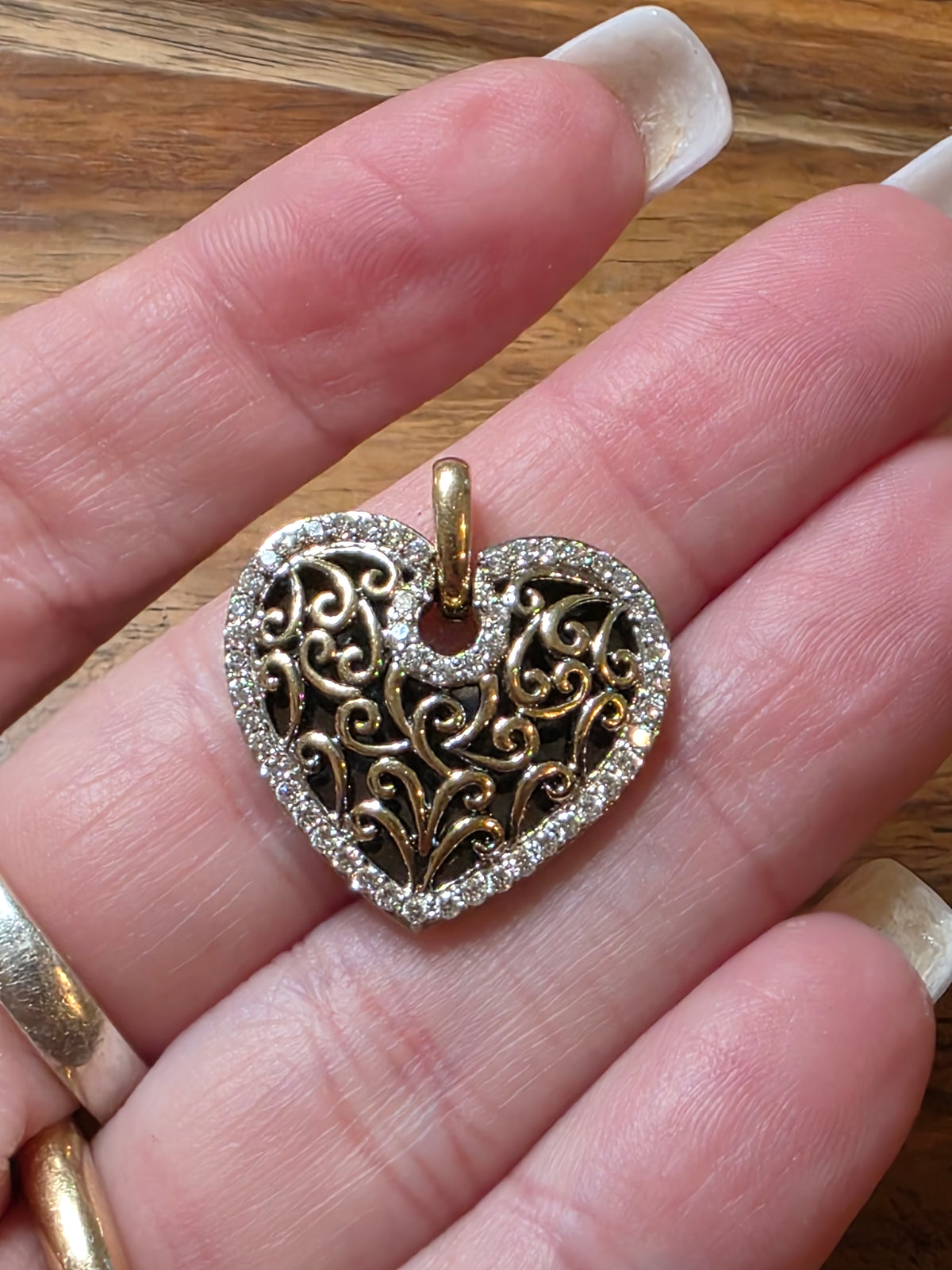 Estate 14k Gold Diamond Filigree Heart Pendant, 6.3 Grams
