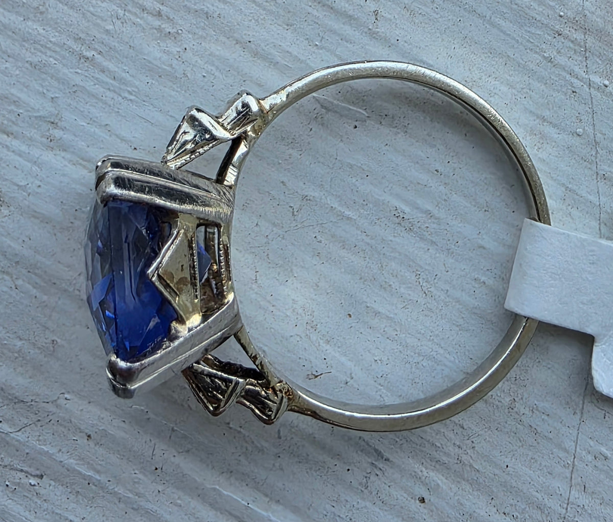 Vintage 14k White Gold Synthetic Sapphire & White Topaz Ring