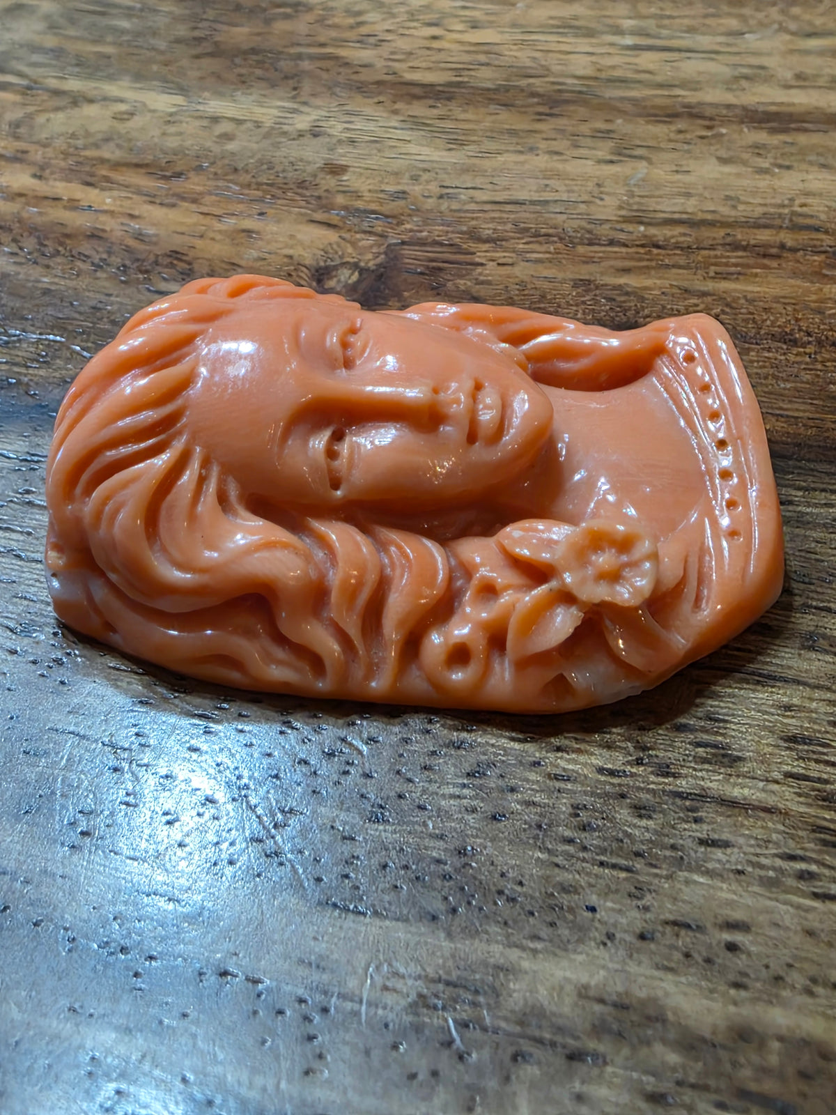Antique Hand-Carved Natural Salmon Coral Cameo Loose Gemstone | 15.6g / 78ct