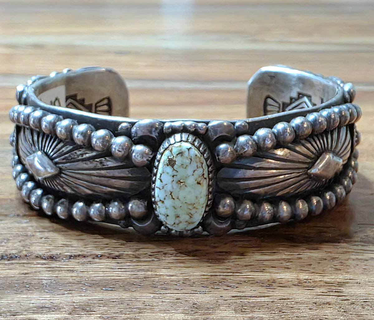 Navajo Delbert Gordon Dry Creek Turquoise Ornate Sterling Silver Cuff Bracelet