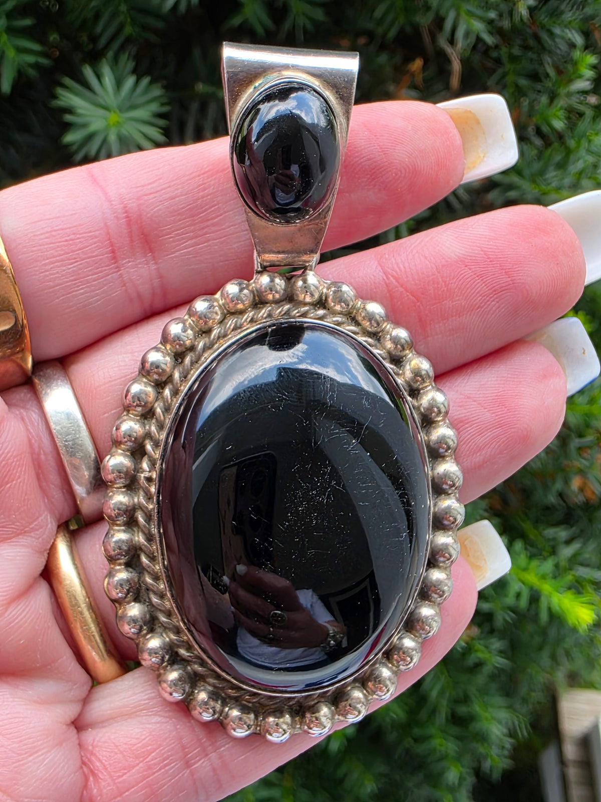 Vintage Sterling Silver Black Onyx Pendant, Taxco, Mexico