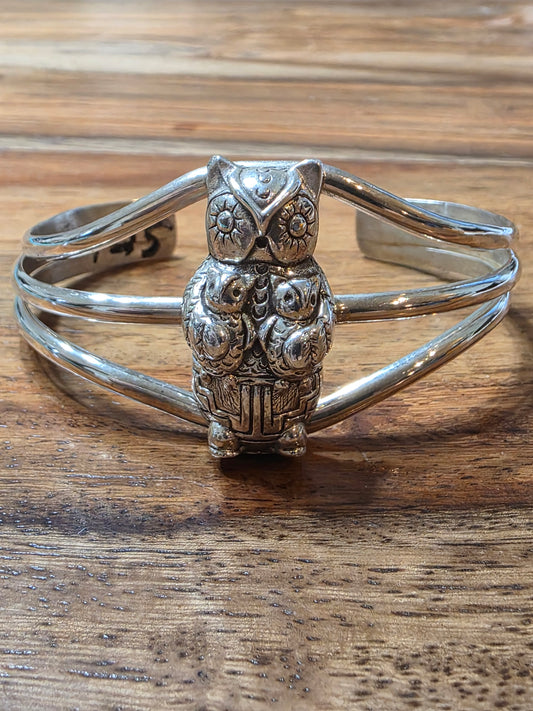 Vintage Carol Felley Sterling 925 Owl Storyteller Cuff Bracelet 1989 New Mexico