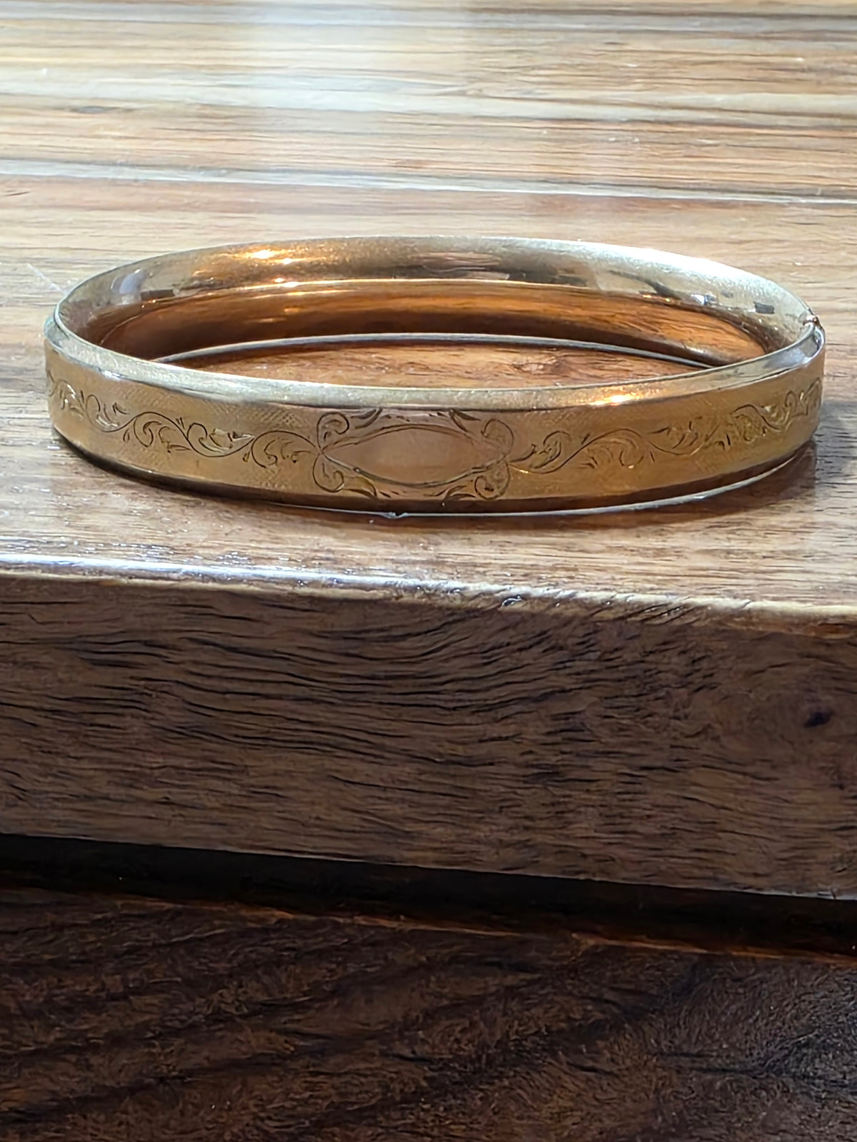 Antique Victorian Gold Filled Etched Bangle Bracelet Blank Cartouche Hinged