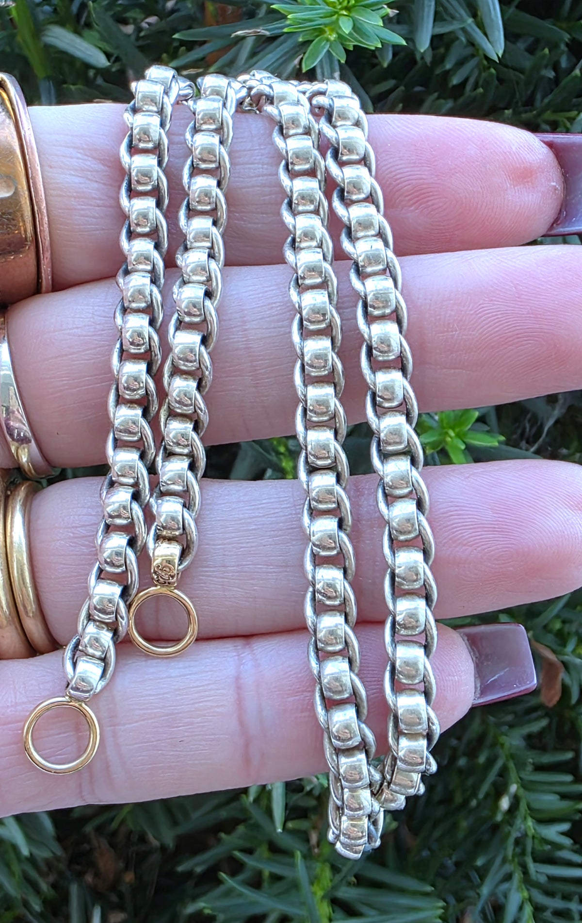 Marla Aaron 15" Sterling Rolling Curb Chain Necklace with 14k Yellow Gold Loops