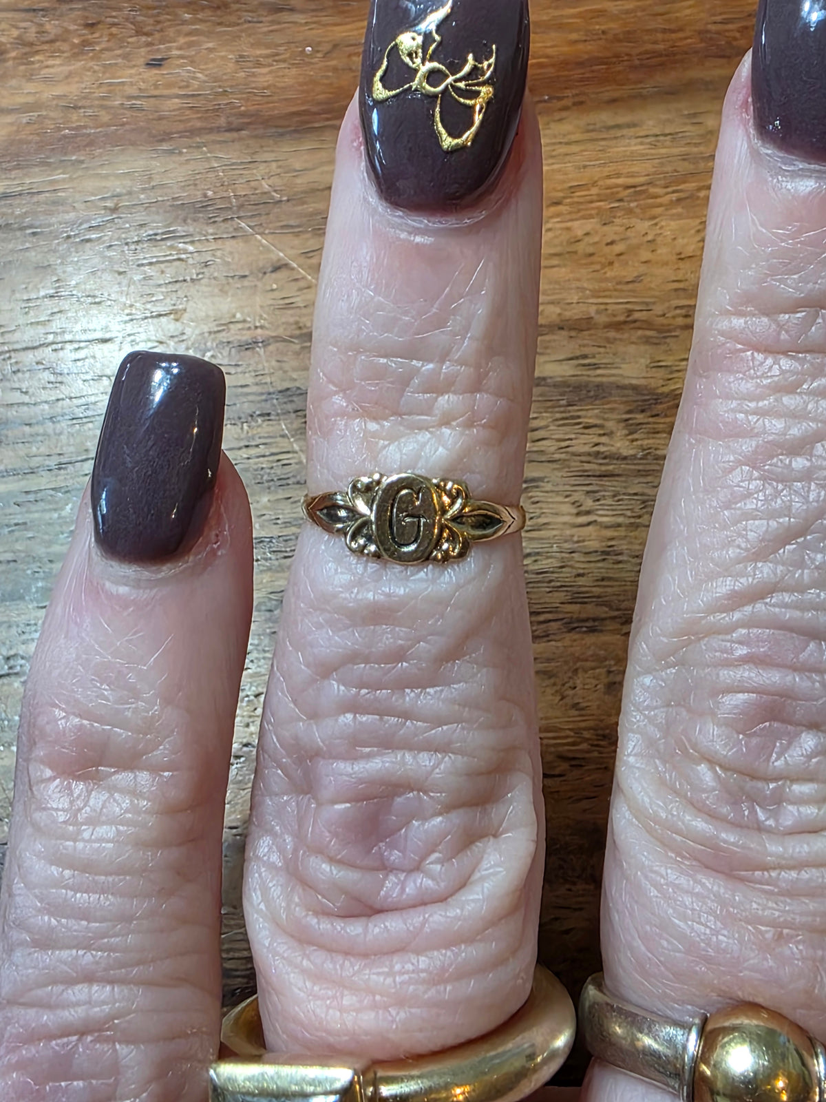 Antique Ostby & Barton 10K Gold Initial "G" Signet Ring, Size 3, Child/Pinky