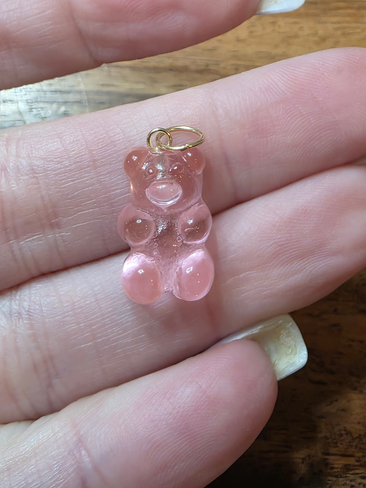 Pink Acrylic Gummy Bear Charm Pendant, 14k Gold