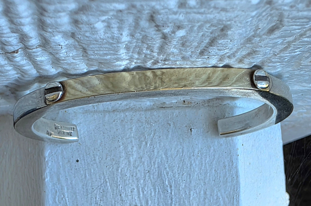 Vtg M&J Savitt Sterling Silver 14K Gold Industrial Screw Cuff Bracelet Signed