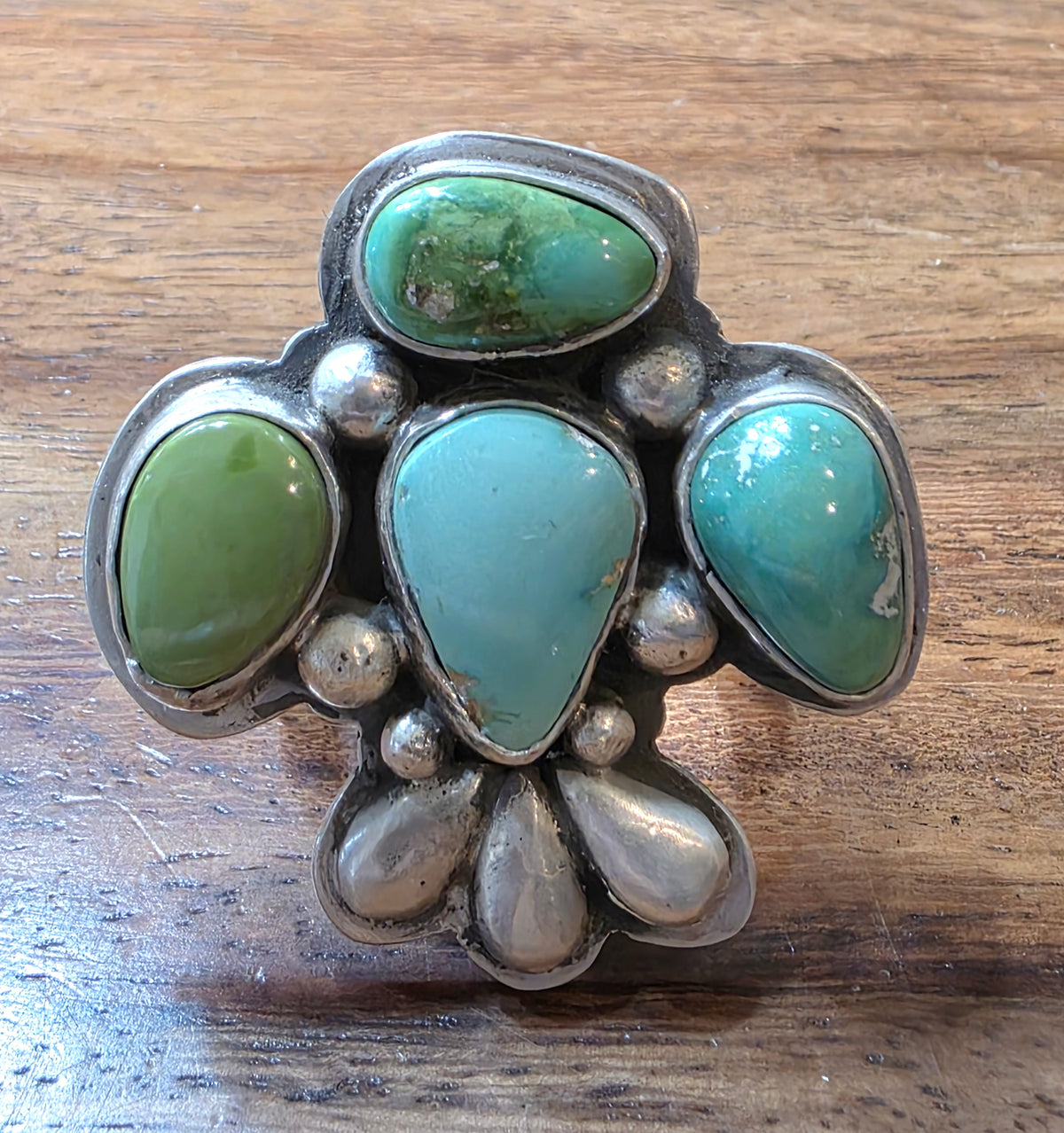Navajo Russell Sam Sterling Silver Sonoran Gold Turquoise Ring, Sz 8.5