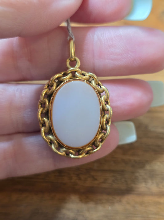 Antique 18k Gold Chain Link Sardonyx Locket Fob with Monogram