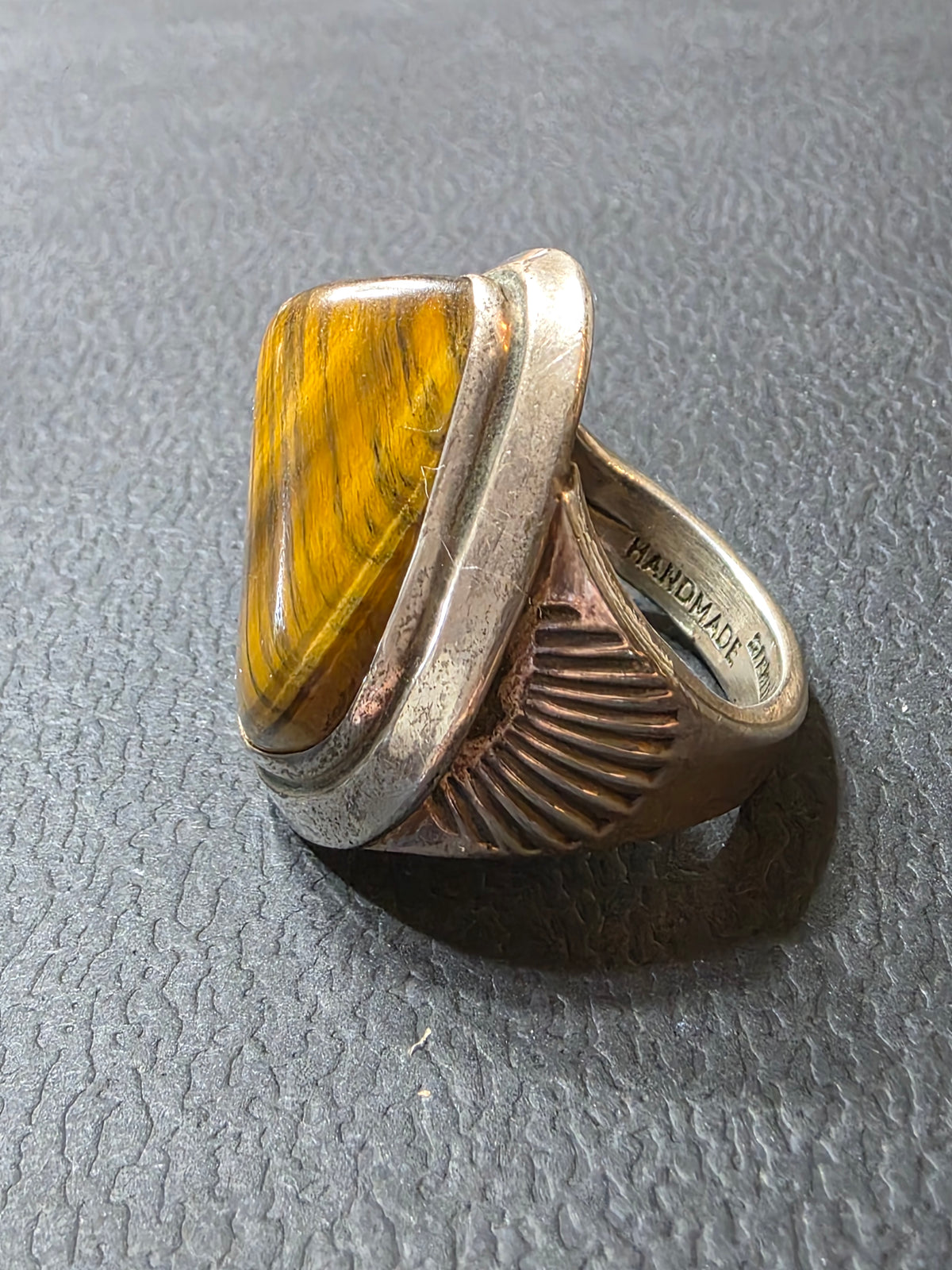 Vintage Modernist Sterling Silver Tiger Eye Ring MCM Statement 925 Handmade