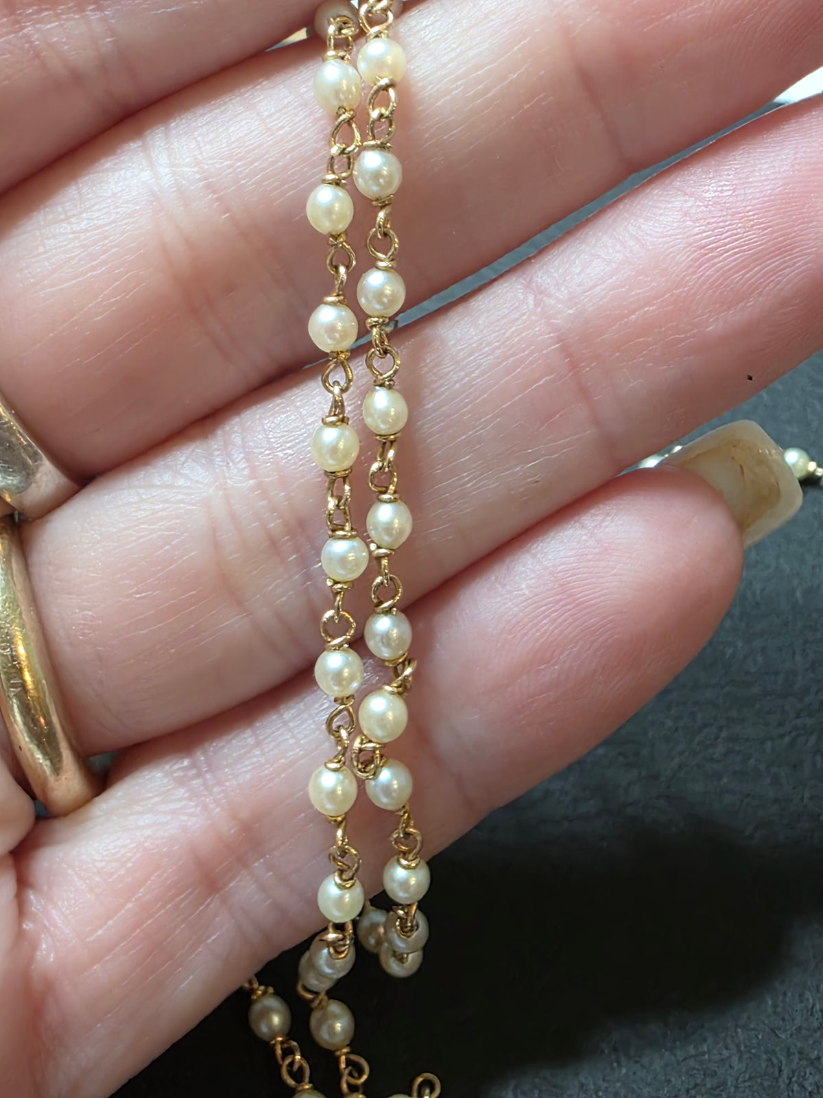 Antique Edwardian 14k Gold Seed Pearl Rosary Style Necklace