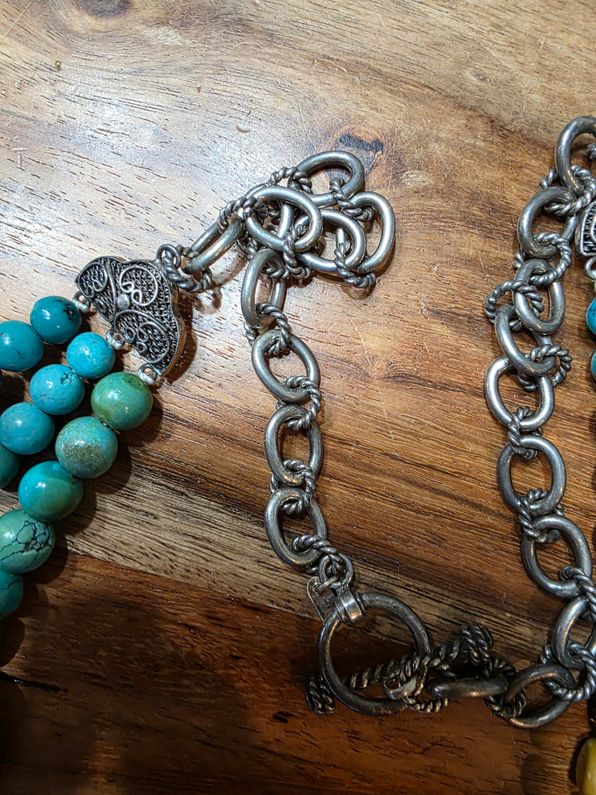Signed BJ China 925 Sterling Silver Multi 3 Strand Turquoise Chunky Bib Necklace