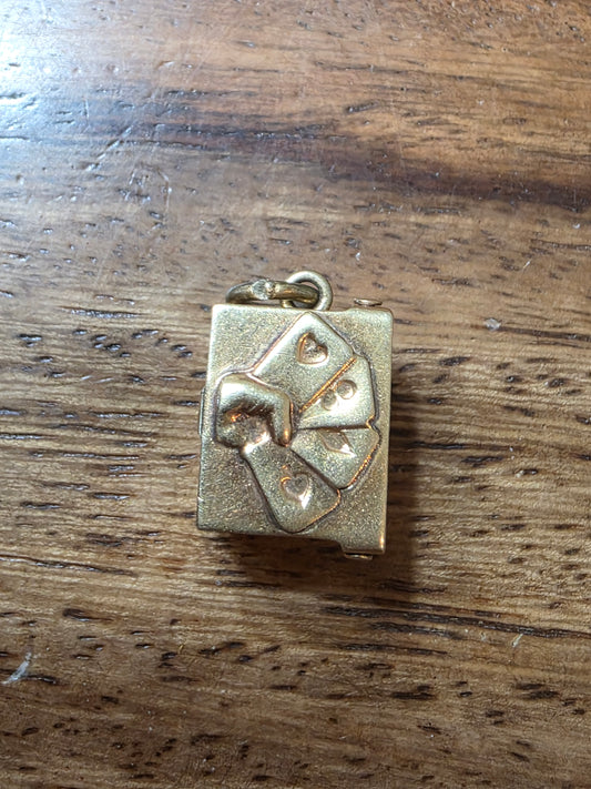 Vintage 14K Gold Mechanical Playing Cards Charm – Movable Miniature Deck