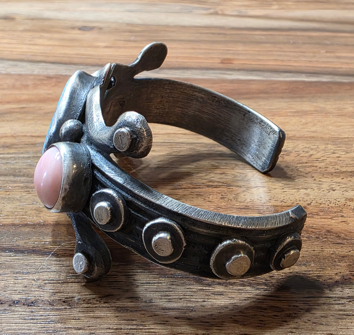 Chimney Butte Sterling Silver Turquoise And Pink Conch Shell Cuff Bracelet 77.2g
