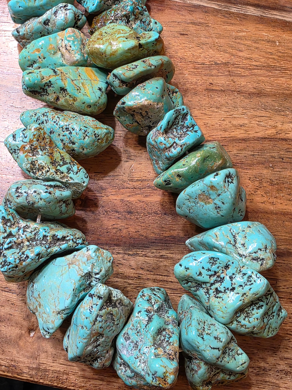 Federico Jimenez Bold Turquoise Nugget Necklace Sterling Silver Inlaid End Caps