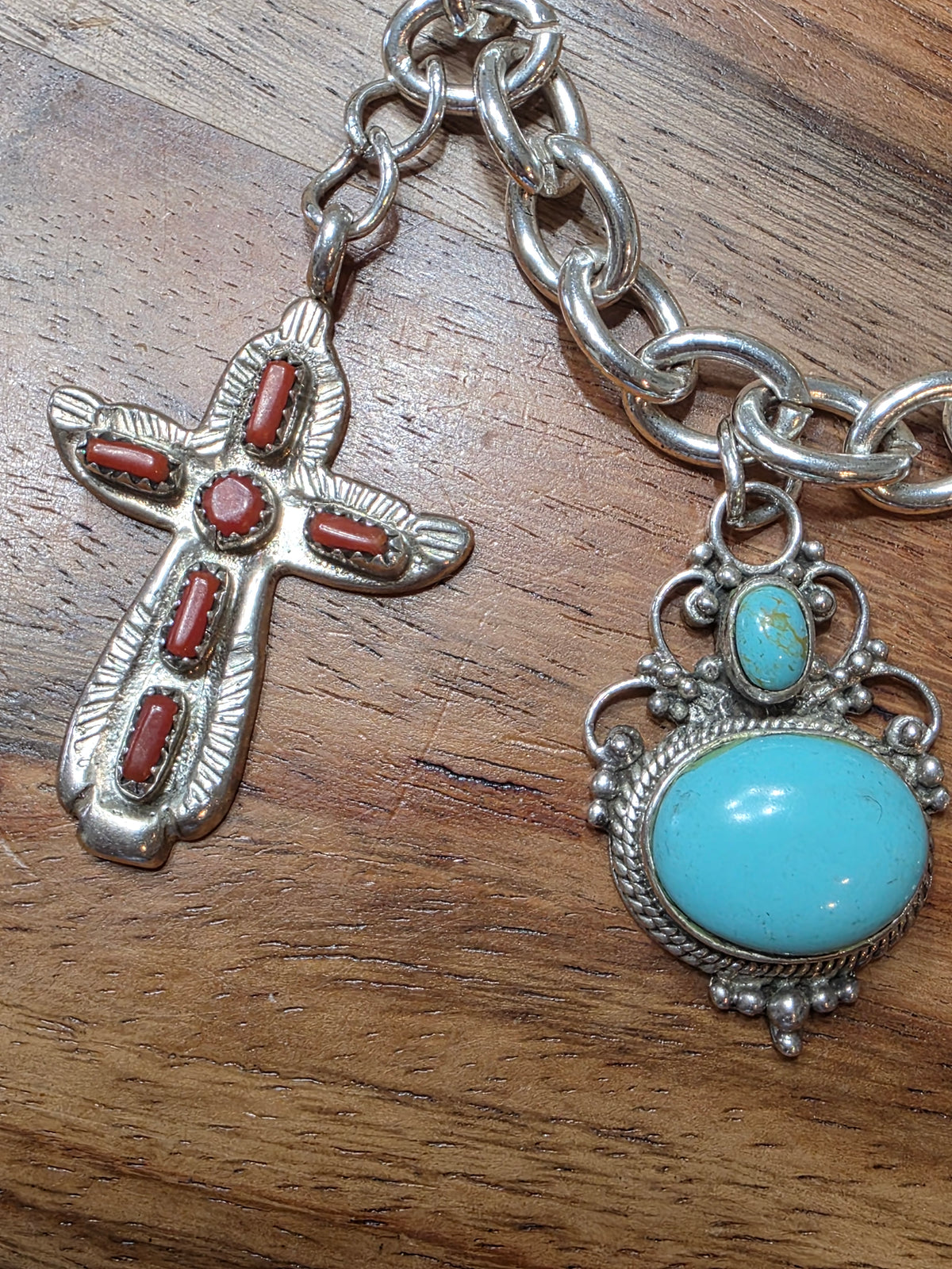 Southwest Turquoise Charm Bracelet With Zuni Designer Charms