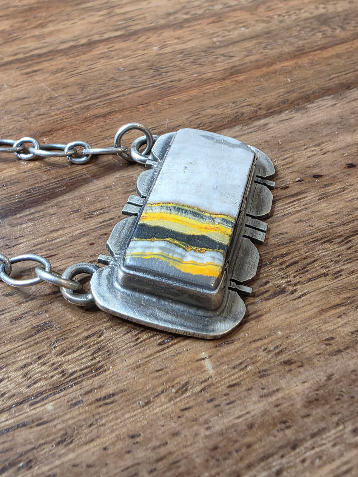 Navajo Russell Sam Sterling Silver Bumblebee Jasper Bar Statement Necklace