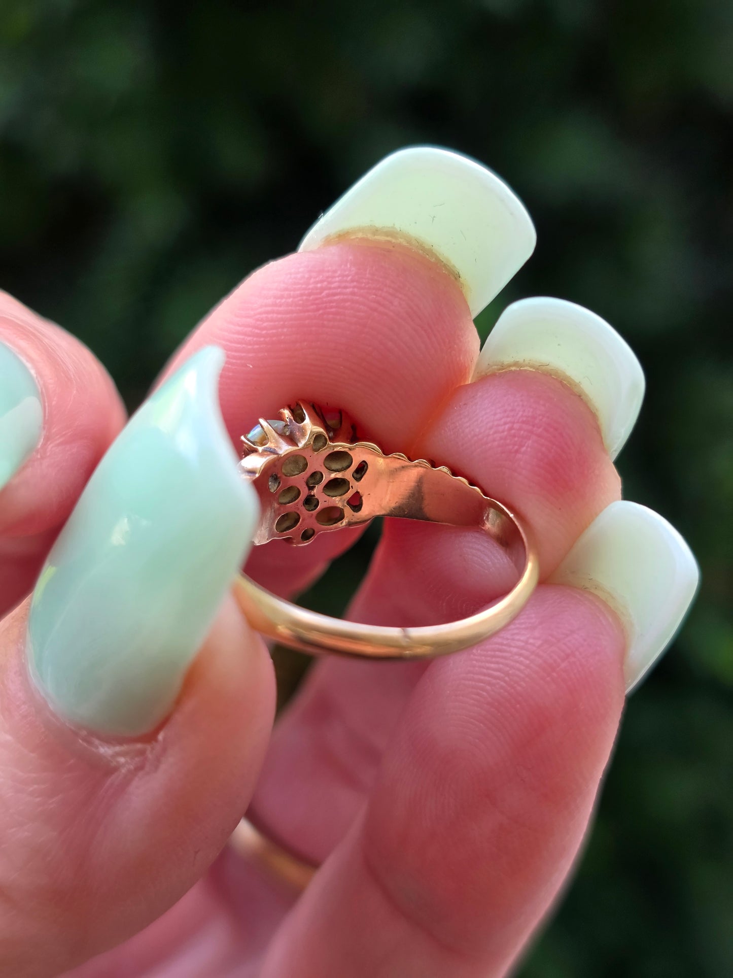 Antique 10k Gold Opal and Rose Cut Diamond Ring