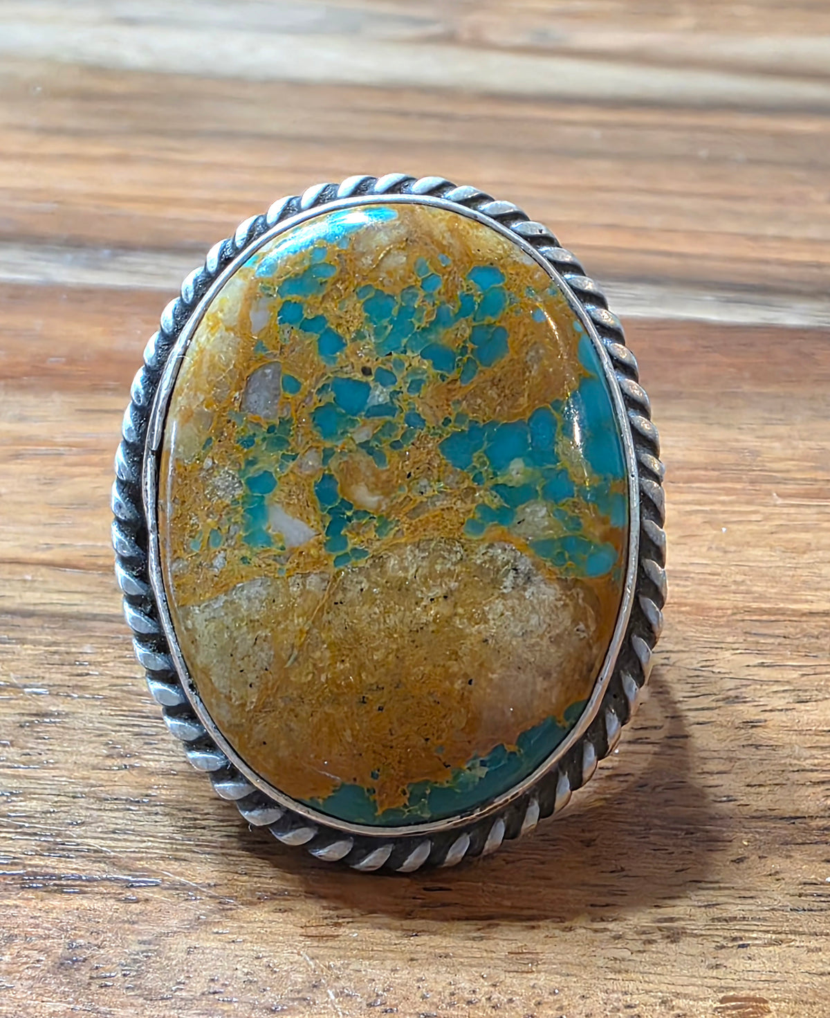 Heavy Sterling & Royston Turquoise Navajo Ring, Size 9.75