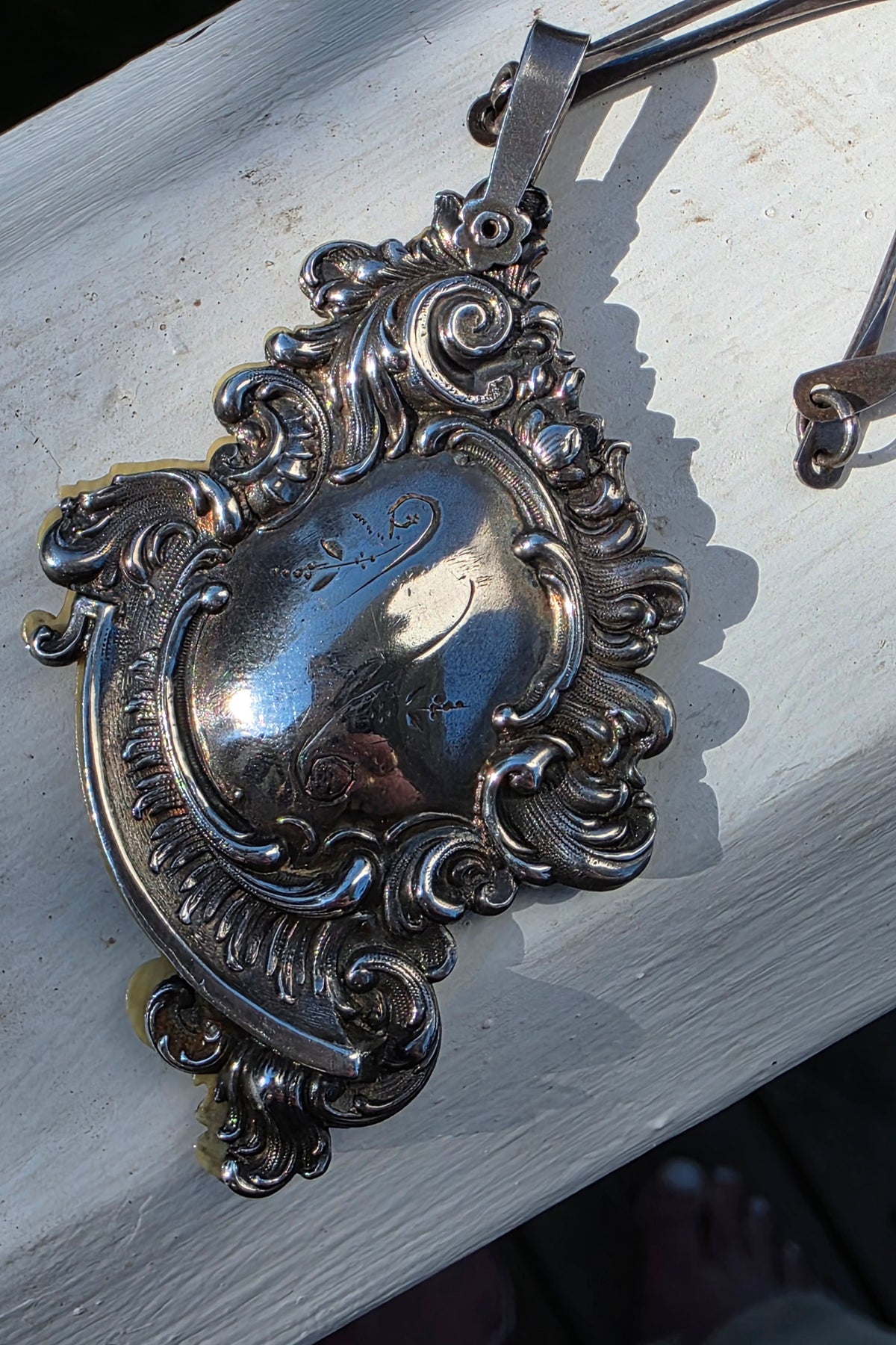 Victorian Sterling Repousse Dance Card Pendant on Articulated Chain, Webster Co.