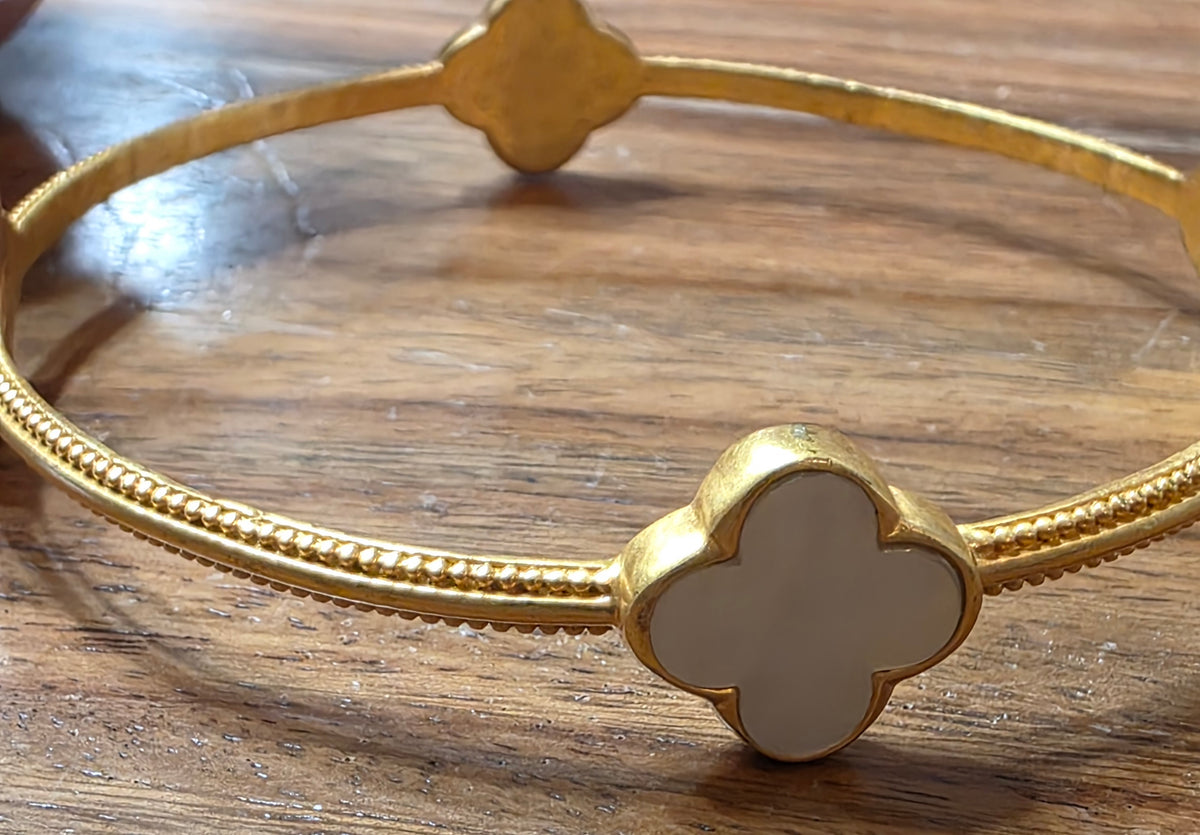 Julie Vos Chloe Bangle Mother of Pearl 24k Gold Plated Clover Bracelet
