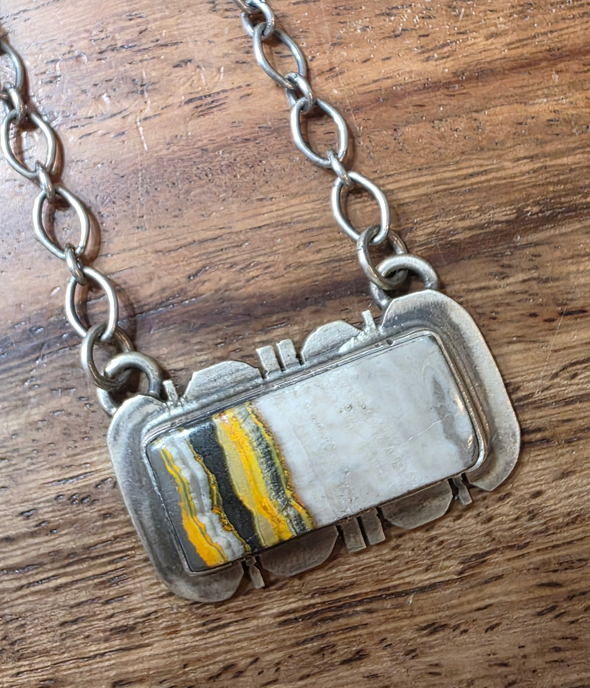 Navajo Russell Sam Sterling Silver Bumblebee Jasper Bar Statement Necklace